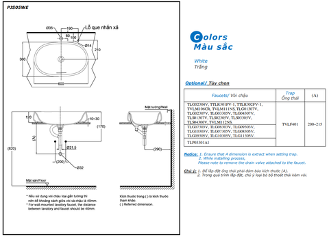 Lavabo chậu rửa mặt Toto PJS05WE#GW [Cao cấp]