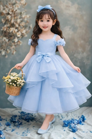 Blue Flower Girl Dress, Baby Tutu Dress, Toddler Birthday Dress, Handmade Baby Girl Dress, Princess Tulle Dress