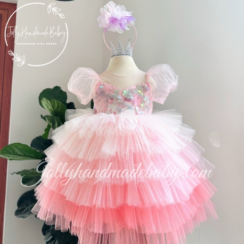 Pink Girl Occasion Dress | Girl Dress With Pearls | Handmade Tulle Dress | 1st Birthday Dress