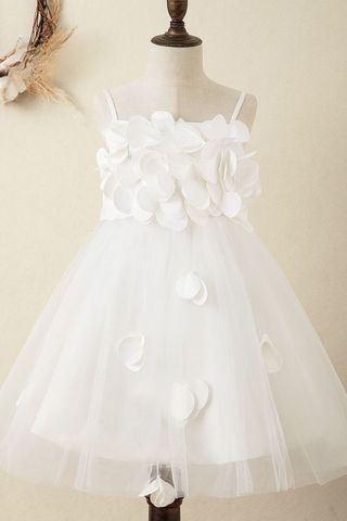 White 3D Flower Girl Dress, Baby Tutu Dress, Toddler Birthday Dress, 3D Rose Dress, Handmade Baby Girl Dress, Princess Tulle Dress