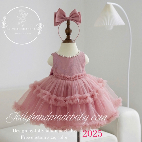 Pink First Birthday Baby Girl Dress | Baby Girl Tulle Dress | Wedding Party Dress | Baby Girl Occasion Dress | Handmade Baby Clothes