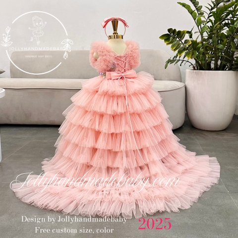 Luxury Pink Long Train Girl Dress - Custom Color You Like And Custom Size