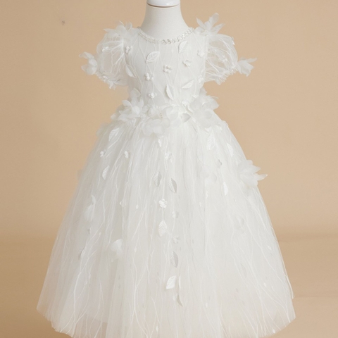 White Feather Bridesmaid dress, Toddler Dress, Vintage Satin Wedding Party Dress, Custom Size