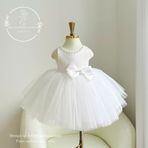 White Baby Dress for Baptism, Christening Gown, Flower Girl Dress, Handmade Tulle Dress, First Birthday Outfit, Custom Size Wedding Dress