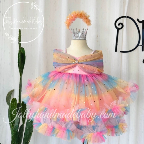 RAINBOW ORGANZA DRESS | Rainbow Organza Baby Girl Dress | Personalized Infant Girl Rainbow Tulle Dress