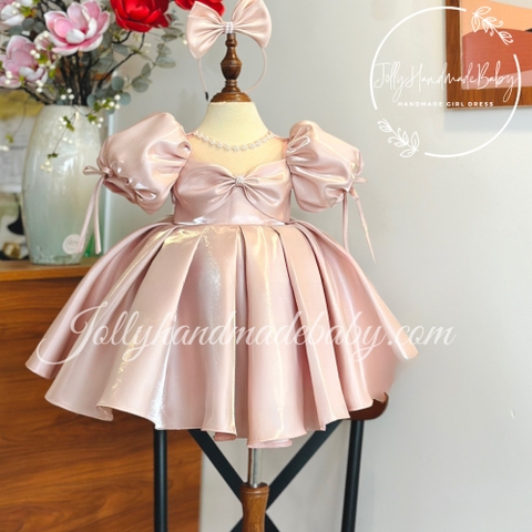 MAUVE FLUFFY BABY DRESS | Party Wear Outfit For Baby Girl | Satin Dress With Bow | Personalized Baby Girl Clothes