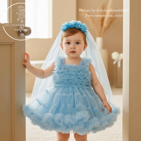 Baby Girl Tulle Dress, Toddler Flower Girl Dress, Fluffy Tutu Dress, Baby Birthday Dress, Wedding Party Dress, Handmade Baby Dress
