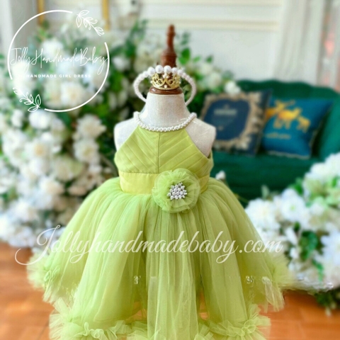 Blush Tulle Dress | Flower Girl Fluffy Dress | Baby Girls Party Wear Dress with Pearl and Bow | 1st Birthday Gift