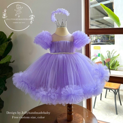Lavender Baby Girl Tulle Dress Puffy Sleeve Princess Dress Flower Girl Dress Toddler Purple Birthday Outfit Fairy Photoshoot Dress