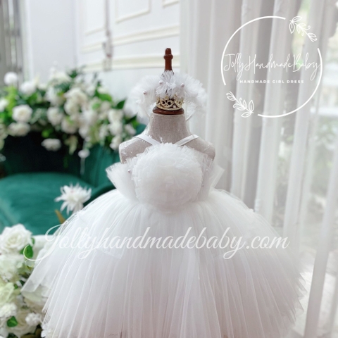 White Tulle Dress With Flower Front | Baby Girl Dress | Cute Girl Dress | Summer Girl Dress