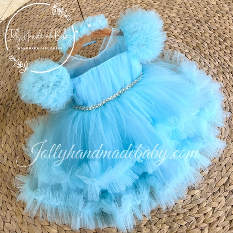 Elegant Blue Tulle Girl Dress | Birthday Tulle Girl Dress | Baby Girl Tulle Dress