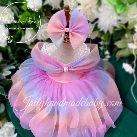 LAVENDER RAINBOW ORGANZA DRESS | Lavender Organza Baby Girl Dress | Personalized Infant Girl Pink Tulle Dress | Gift For Christmas