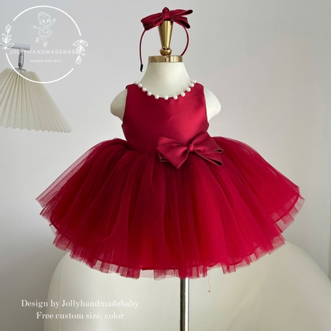 Red Baby Tutu Dress, Flower Girl Dress, Baby Girl Birthday Outfit, Red Satin Bow Dress, Toddler Party Dress, Christmas Dress Baby