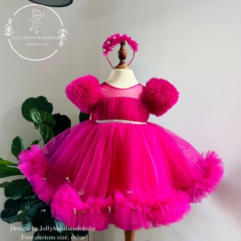 Girl Dress Size- Hot Pink Tulle Dress - Pink Birthday Dress - Pink party dress - Custom Size And Color