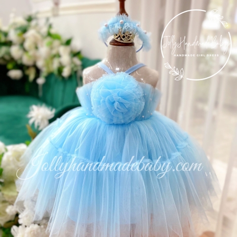 Blue Tulle Dress With Flower Front | Baby Girl Dress | Cute Girl Dress | Summer Girl Dress