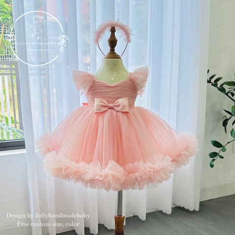 Peach Baby Dress, Baby Peach Outfit, Peach Baby Shower.