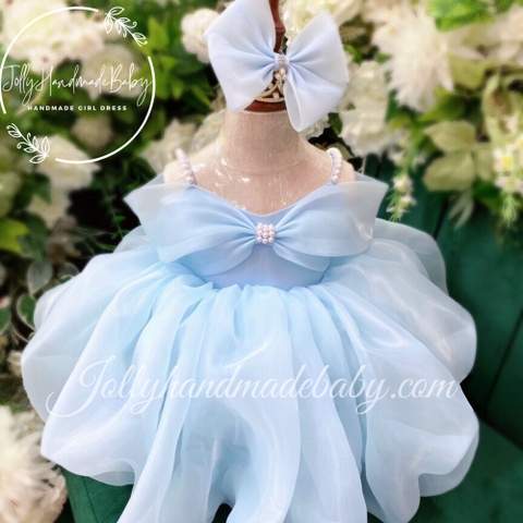 BLUE ORGANZA DRESS | Blue Organza Baby Girl Dress | Personalized Infant Girl Blue Tulle Dress | Gift For Christmas