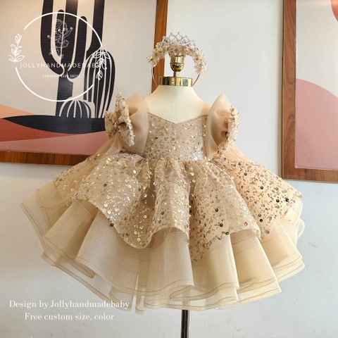Gold Sequin Girl Dress - Birthday Baby Dress - Princess Dress Baby - Tulle Dress Girls - Custom Size And Color You Love