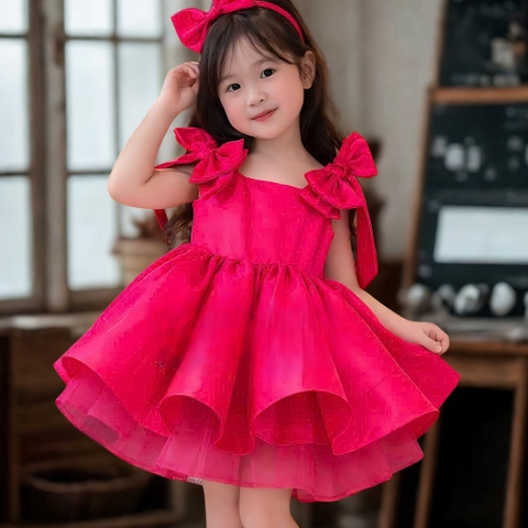 Hot Pink Baby Girl Dress, Flower Girl Dress, Toddler Birthday Dress, Girl Dress with Big Bow, Baby Party Dress, Cute Toddler Dress