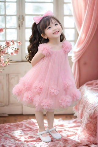 Pink Summer Baby Girl Tulle Dress, Toddler Flower Girl Dress, Fluffy Tutu Dress, Baby Birthday Dress, Wedding Party Dress, Handmade Baby Dress