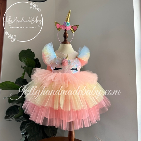 Unicorn Girl Tulle Dress | Baby Girl Birthday Dress | Cute Girl Dress With Headband in Multi Color