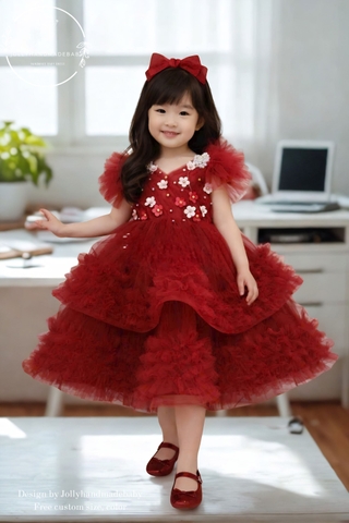 Bungunry Baby Girl Dress – Luxury Satin Tutu Dress with Big Bow Back, Flower Girl Dress, Birthday Party Dress, Handmade Custom Size