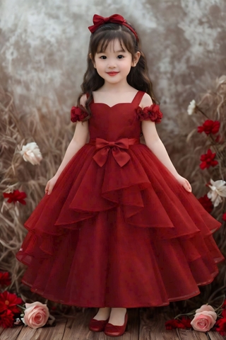 Red Flower Girl Dress, Baby Tutu Dress, Toddler Birthday Dress, Handmade Baby Girl Dress, Princess Tulle Dress
