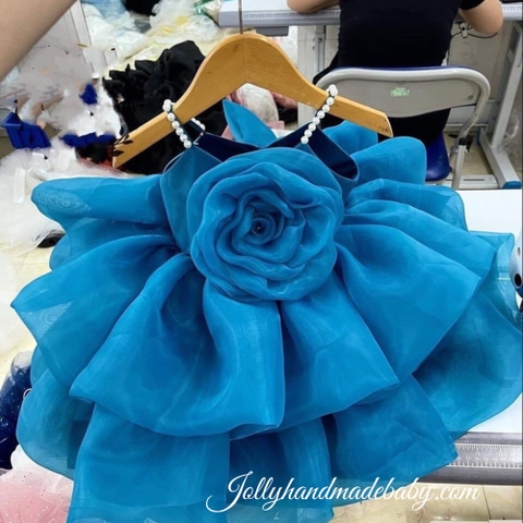 Girls Flower Fluffy Dress | Royal Blue Baby Organza Dress | Celebrating Your Girl’s Special Day