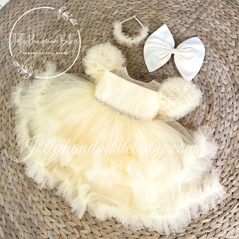 Elegant Ivory Tulle Girl Dress | Birthday Tulle Girl Dress | Baby Girl Tulle Dress