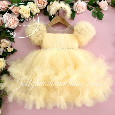 Elegant Yellow Tulle Girl Dress | Birthday Tulle Girl Dress | Baby Girl Tulle Dress