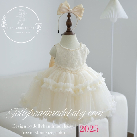 Ivory  First Birthday Baby Girl Dress | Baby Girl Tulle Dress | Wedding Party Dress | Baby Girl Occasion Dress | Handmade Baby Clothes