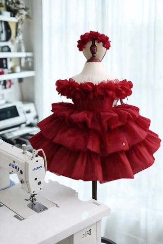 Maroon Baby Girl Dress, Cream Tutu Flower Girl Dress, Handmade Toddler Birthday Dress, Princess Party Dress, Big Bow Back, Custom Size