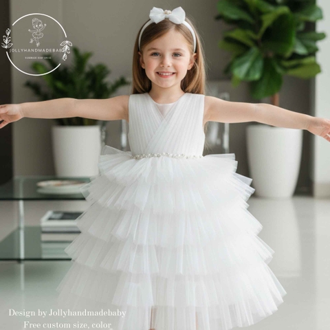 White Baby Tutu Dress, Luxury Flower Girl Dress, Baby Birthday Dress, Toddler Princess Dress, Christmas Baby Outfit, First Birthday Dress
