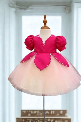 Hot Pink  Flower Girl Dress, Baby Tutu Dress, Toddler Birthday Dress, 3D Rose Dress, Handmade Baby Girl Dress, Princess Tulle Dress