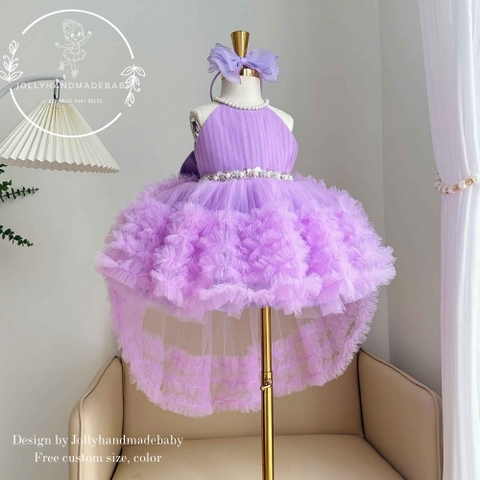Lavender Flower Girl Dress, High Low Tulle Dress for Girls, Birthday Party Dress, Pearl Neckline Dress, Toddler Special Occasion Dress