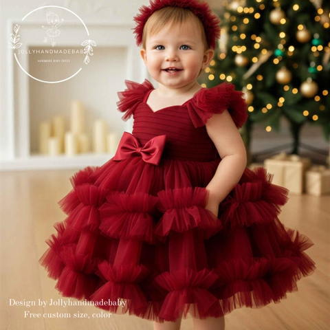 Maroon Baby Girl Tulle Dress – Toddler Flower Girl Dress, Purple Tutu Birthday Dress, Princess Party Dress, Handmade Baby Dress