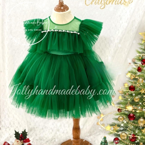 Cap Sleeve Tulle Midi Dress in Green | Tulle Dress for Baby Girl