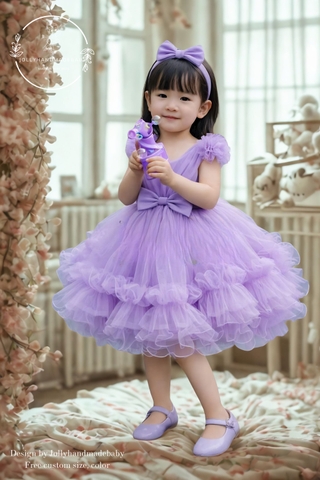 Lavender Handmade Yellow Tulle Flower Girl Dress: Special Occasion Gown