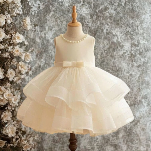 Ivory Baby Girl Dress, Cream Tutu Flower Girl Dress, Handmade Toddler Birthday Dress, Princess Party Dress, Big Bow Back, Custom Size