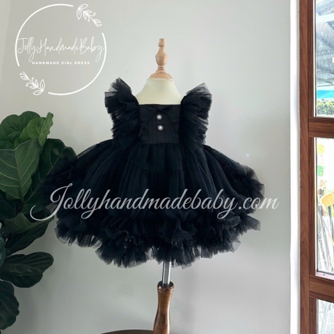 Cap Sleeve Ruffle Bottom Midi Dress in Black | Tulle Dress for Baby Girls