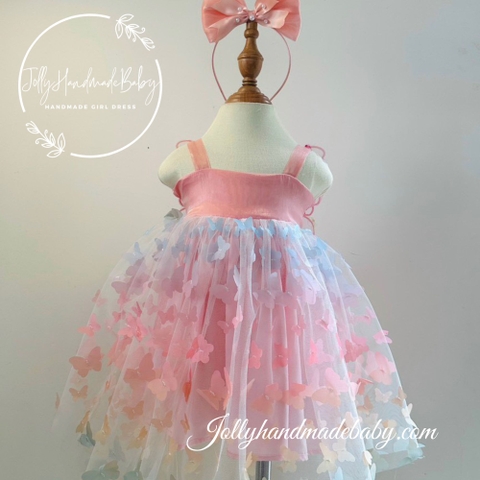 Butterfly Strap Tulle Midi Dress in Pink | Gift for Baby Girl