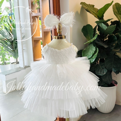 Tiered Strappy Tulle Maxi Dress in White with Coat | Gift for Baby Girls