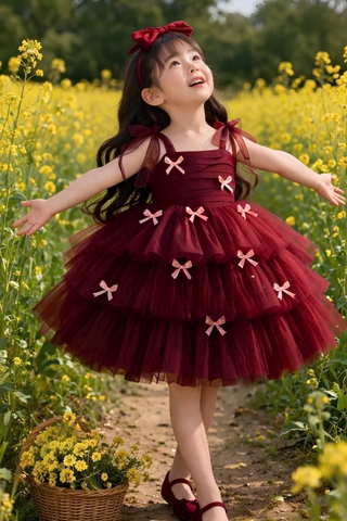 Maroon Red Fairy Dream Dress – A Touch of Soft Magic