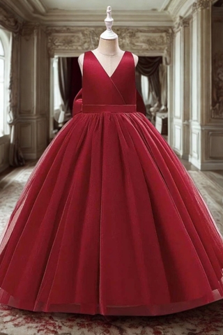 Maroon Bridesmaid dress, Toddler Dress, Vintage Satin Wedding Party Dress, Custom Size