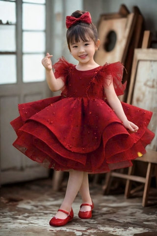 Bungunry Flower Girl Dress, Baby Tutu Dress, Toddler Birthday Dress, 3D Rose Dress, Handmade Baby Girl Dress, Princess Tulle Dress