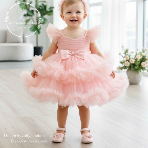 Baby Pink Baby Girl Tulle Dress – Toddler Flower Girl Dress, Purple Tutu Birthday Dress, Princess Party Dress, Handmade Baby Dress