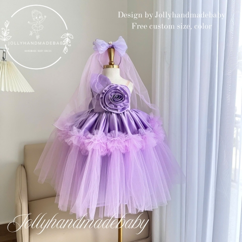 Lavender Flower Girl Dress, High Low Tulle Dress for Girls, Birthday Party Dress, Pearl Neckline Dress, Toddler Special Occasion Dress