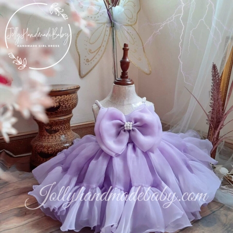 Puff Ruffle Tiered With Beaded Straps in Lavender | Organza Midi Dress for Baby Girl