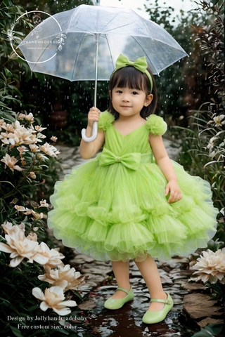Sage Green Handmade Yellow Tulle Flower Girl Dress: Special Occasion Gown