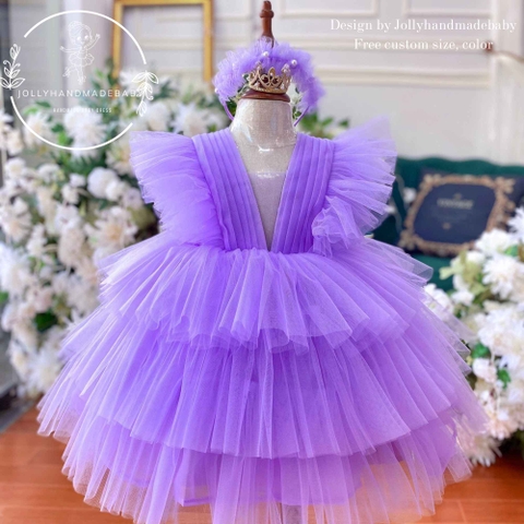 Lavender Handmade Yellow Tulle Flower Girl Dress: Special Occasion Gown
